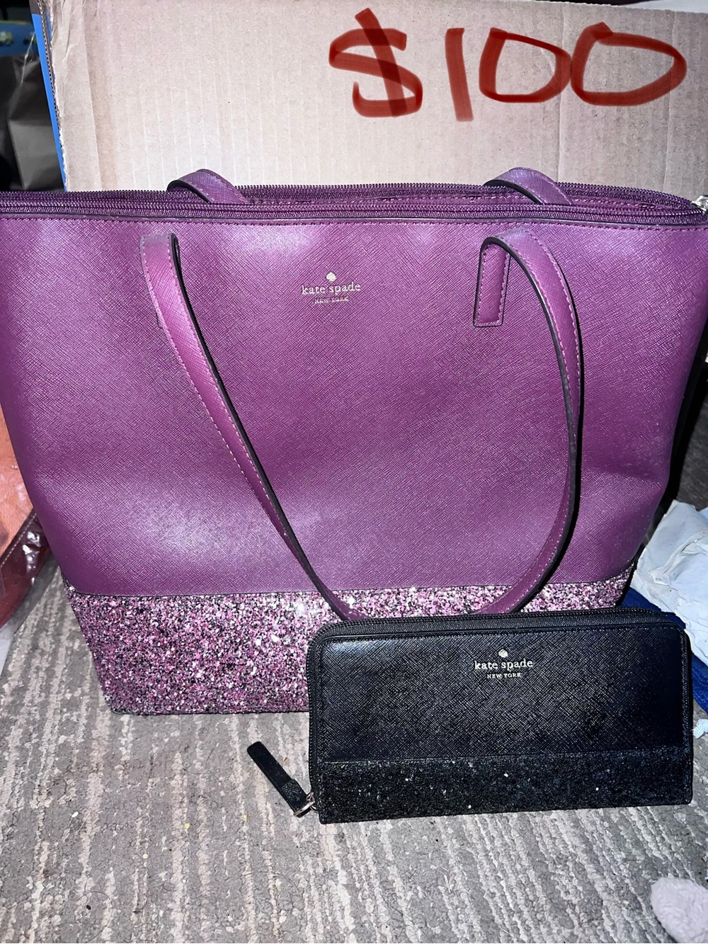 kate spade Purple Tote with Black Wallet